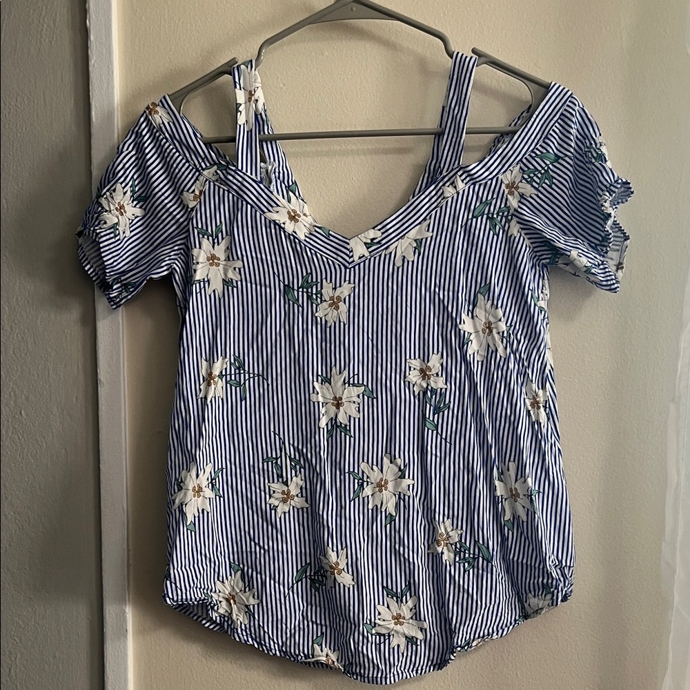 Sienna Sky Blue Striped Floral Blouse